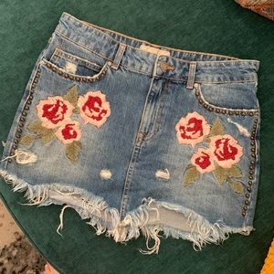 Free people denim mini skirt